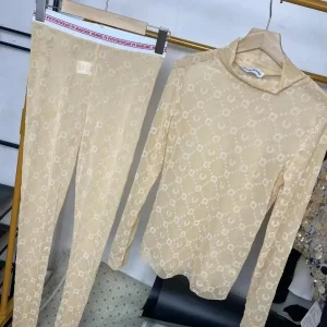Korean Two Piece Set Women Retro Fashion Long Sleeve Moon Velvet Printed Base Shirt Pants Set Thin Perspective Spicy Girl Sexy